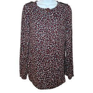Tory Burch Abstract Print Button Front Long Sleeve Blouse Top Womens XS